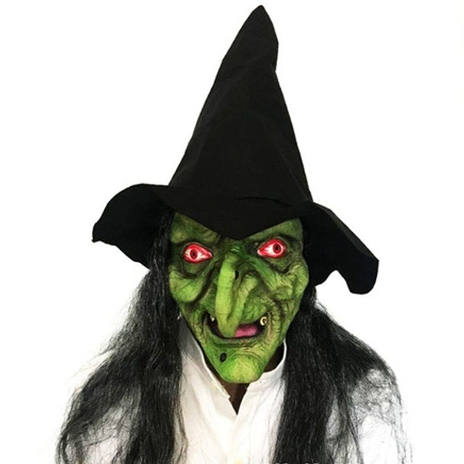 TITA-DONG Halloween Witch Mask with Hair, Latex Mask Scary Realistic Mask Scary Old Woman Witch Mask Old Witch Dress Up Mask for Halloween Party(#1)