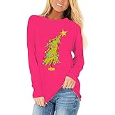 Womens Long Sleeve Christmas Graphic Tees Casual Letter Printed T-Shirts Tops