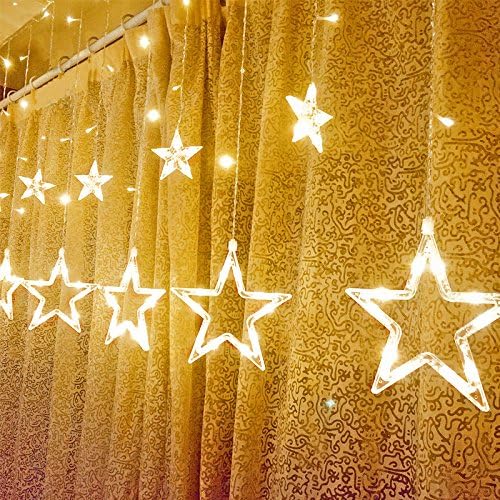 Kable Leader Star Curtain Lights, With 12 Stars 6FT Waterproof Linkable Curtain Lights, Great Decoration for Wedding, Christmas, Holiday, Party and Home - Warm White Star Curtain
