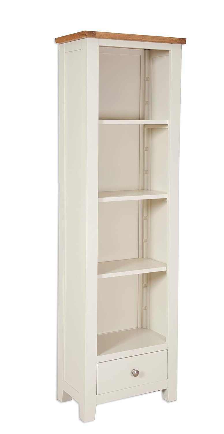 Dorset Oak Slim Bookcase Solid Pine in Painted French Ivory