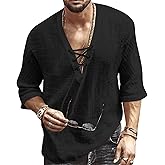 Men's Fashion Shirt Short Sleeve Beach V-Neck Drawstring Printing Yoga African Summer Top