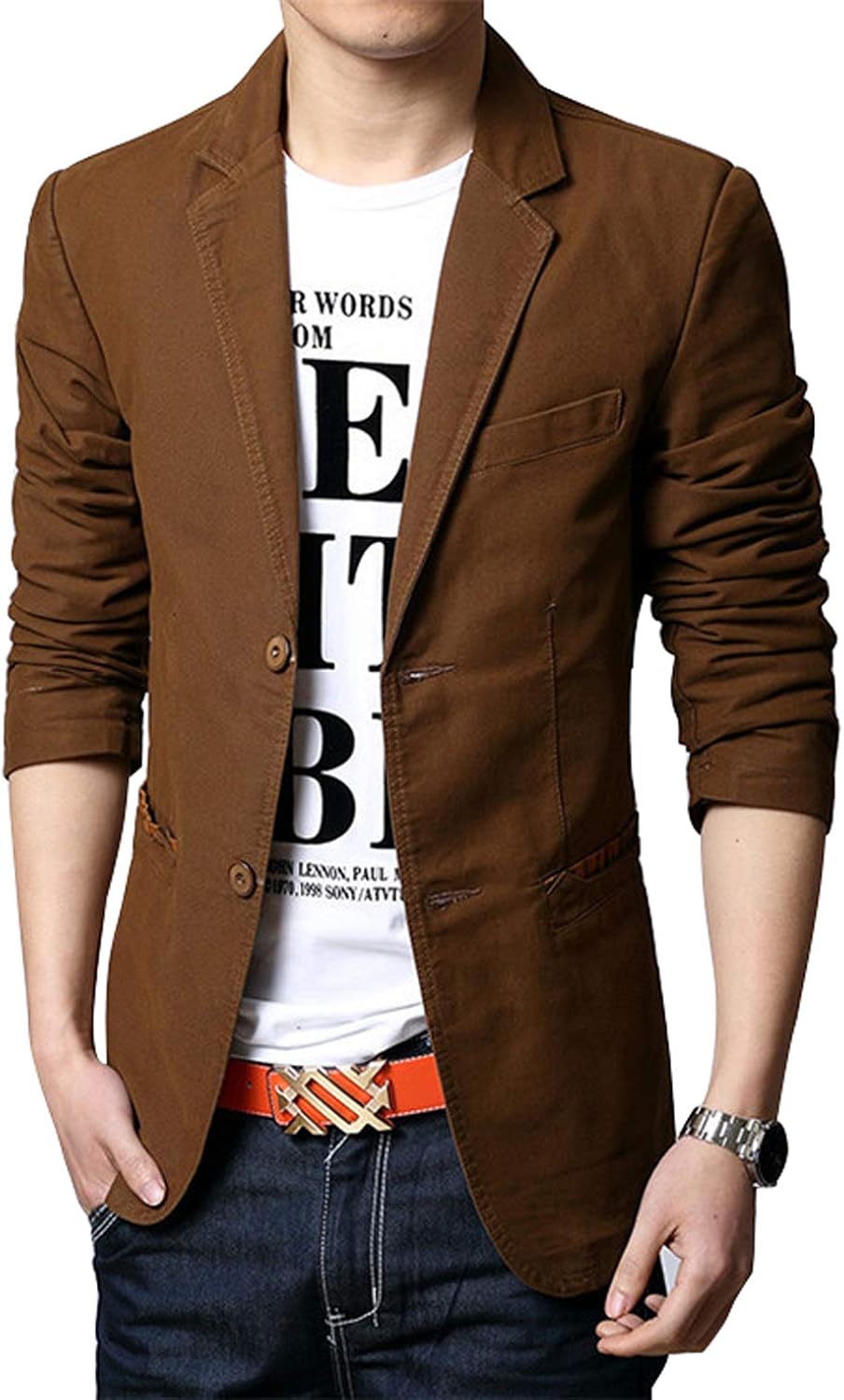chouyatou Men's Slim 2-Button Single Breasted Cotton Lightweight Blazer Jacket Sport Coat at  Men’s Clothing store