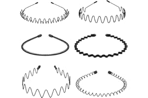 6Pcs Metal Hair Bands,Wavy Spring Sports Headband,Head Hoop Black Wave-Shaped Hair Band for Men Women Non-Slip Headband Acces