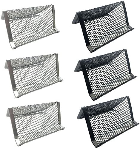 Metal Mesh Business Card Holder - 6Pcs Desk Business Card Holder Card Organizer for Name Card (Silver & Black)