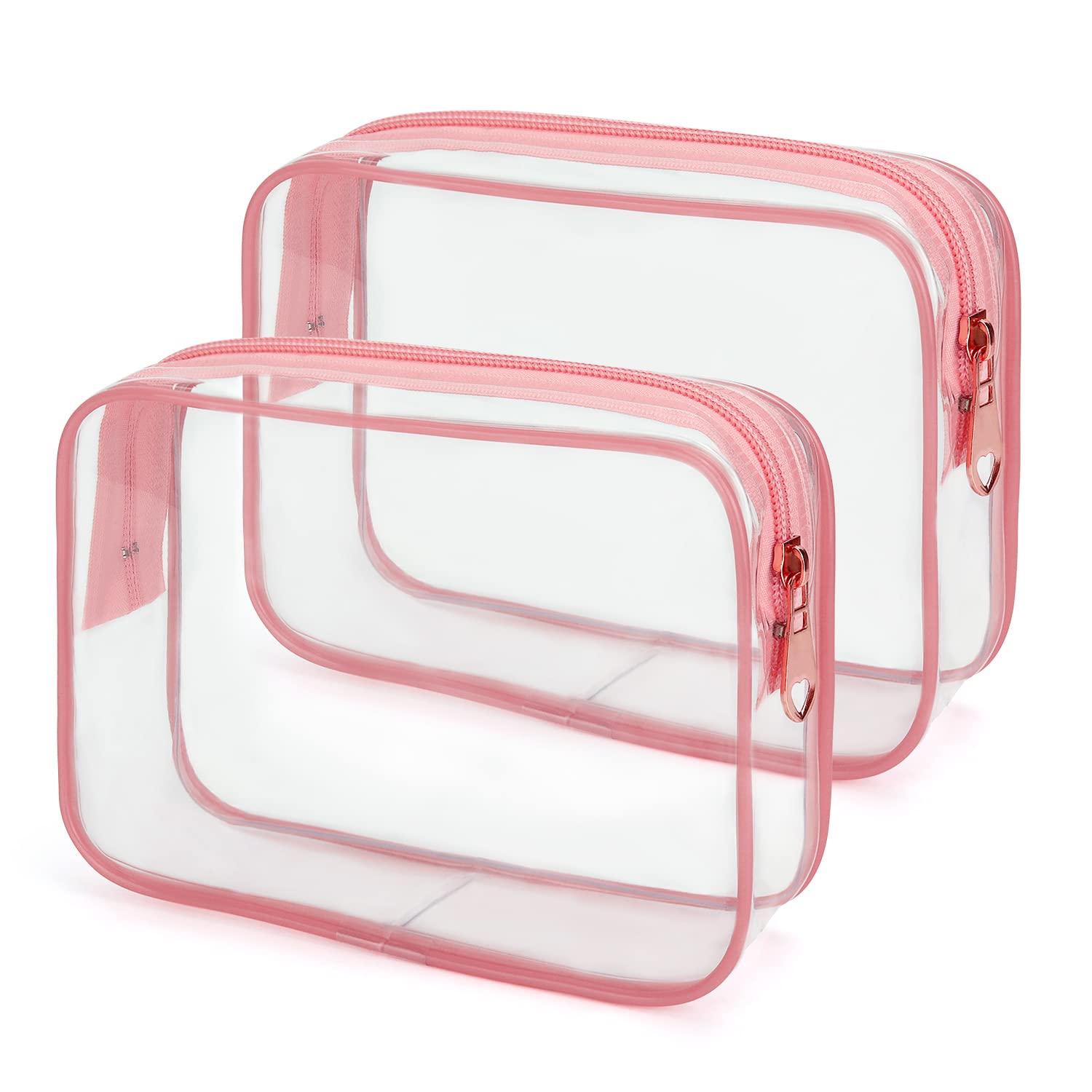 Photo 1 of Wedama TSA Approved Toiletry Bag, Cosmetic Bags 2 Pack with Zipper Carry on Airline Airport Travel Accessories, PVC Makeup Bags for Travel, Quart Size Travel Bags for Men and Women-Pink