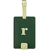 Kate Spade New York Leatherette Luggage Tag with Secure Strap, Colorful Suitcase Identifier for Travel, Monogram Bag Tag ID (R)