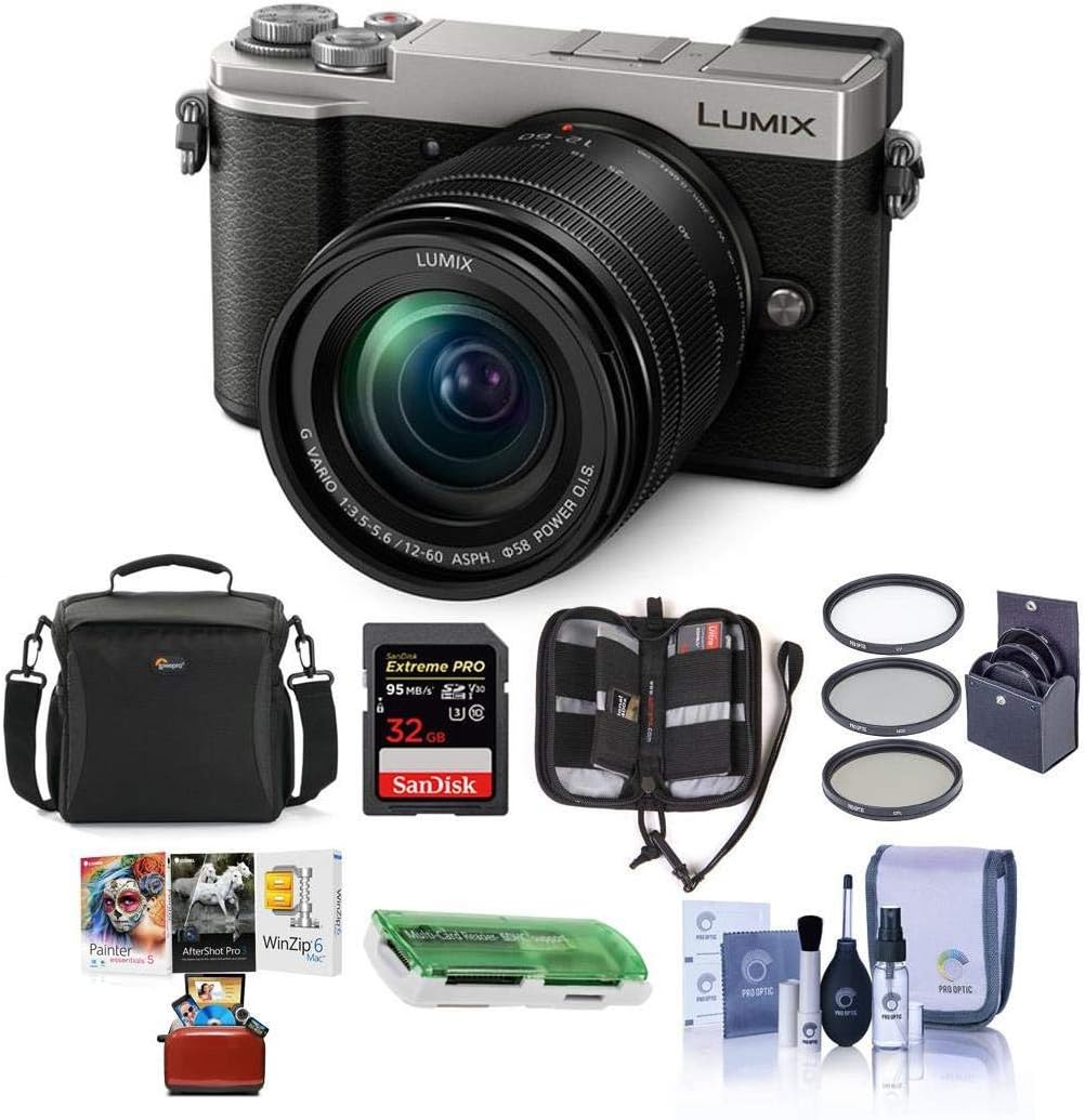 Panasonic Lumix DC-GX9 20.3MP Mirrorless Camera with 12-60mm F3.5-5.6 Lens, Silver - Bundle with Camera Bag, 32GB SDHC U3 Card, Cleaning Kit, Card Reader, 58mm Filter Kit, Mac Software Pack and More