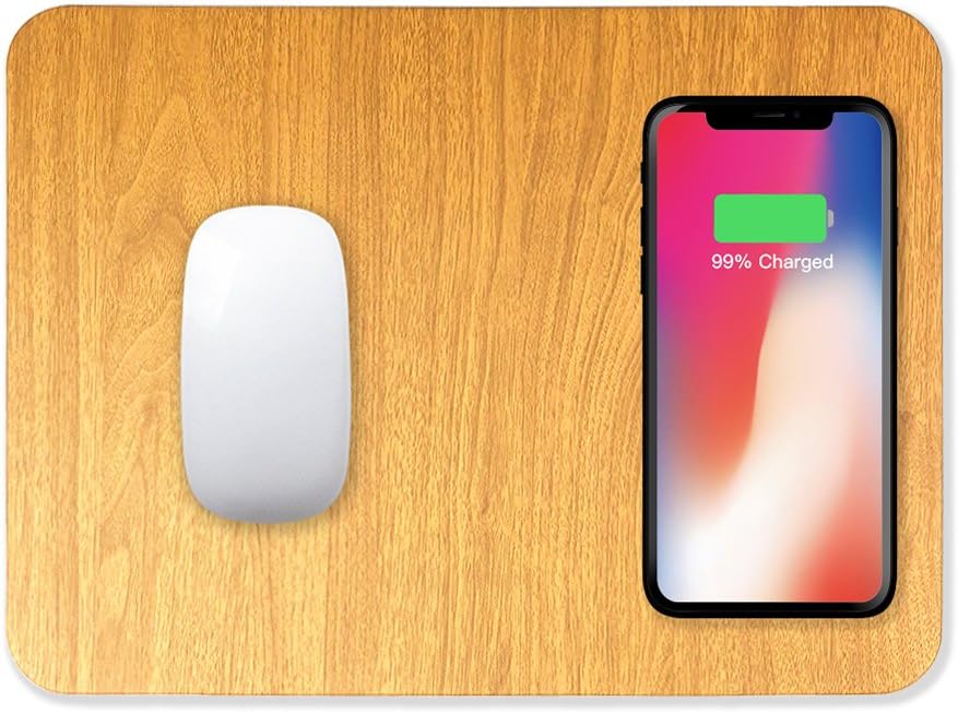 ZeniART Qi Wireless Charging Mouse Pad - Wireless Charger for iPhone X / 8/8 Plus, Samsung Note 8 / S8 / S8+ / S8 Plus / S7 / S6 Edge & All Qi Enabled Devices - Wood Grain [NO AC Adapter]
