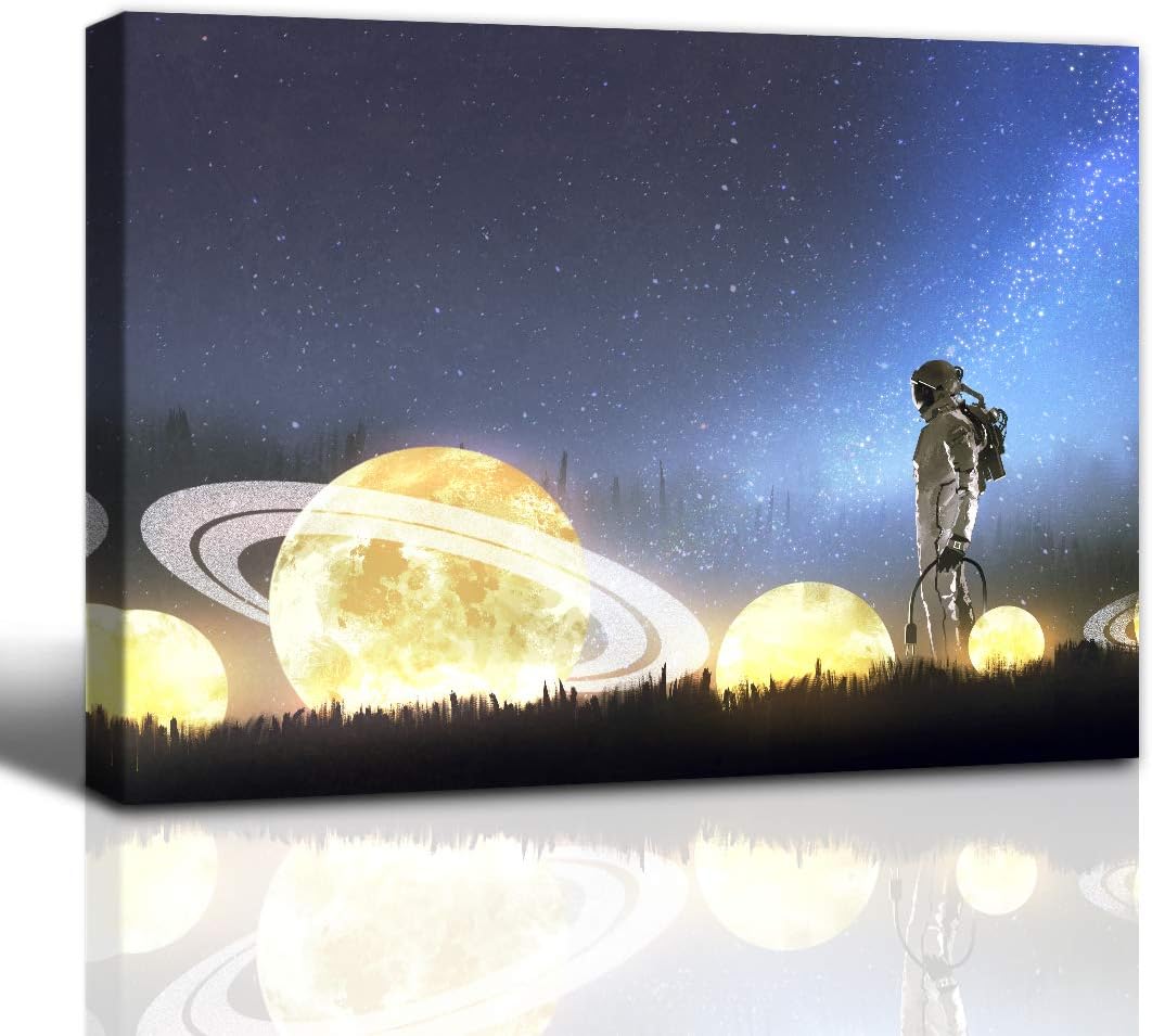 Gardenia Art astronaut looking at fallen stars on the grass in the beautiful sky anime painting bathroom accessories wall art home decor for bedroom living room framed 12x16 in 1 PCS