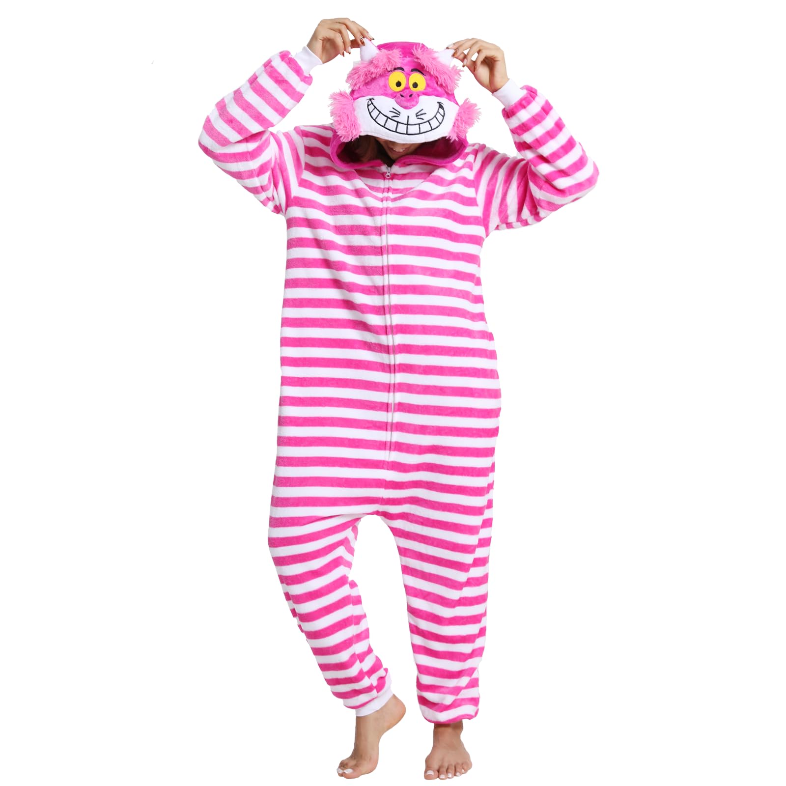Photo 1 of SCOPUCI Unisex Adult Animal Onesie Pajamas, Mens Womens Flannel Halloween Cosplay Costume/Homewear/Sleepwear Pink