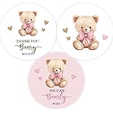 60pcs Pink We Can Bearly Wait Stickers, Thank You Beary Much Stickers Labels, Cute Bear Gender Reveal/First Birthday/Pregnancy Announcement Party Favors