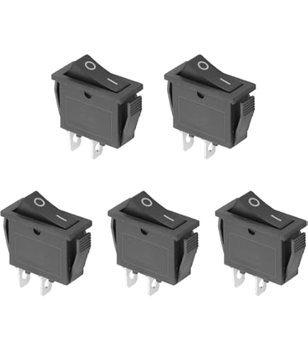 VEXUNGA Rocker Switch 12V Toggle Switch ON Off KCD1 Mini Rocker Switches 2 Pin AC 6A 250V 10A 125V SPST 2 Position Black Square (5Pcs With Leads 5Pcs Without Wires