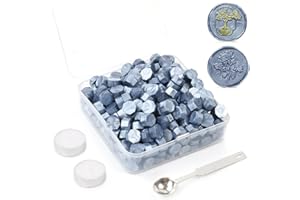 LONBEIIFY 300Pcs Grey Blue Sealing Wax Beads Set for Wax Seal Stamp with Candles and Melting Spoon，Perfect for Christmas Cards, Envelopes, Wedding Invitations, Wine Packages, Letter Sealing (Grey Blue)