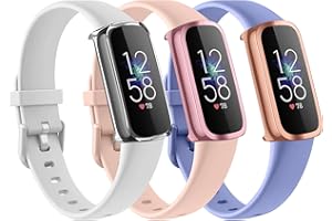 YILED 3 Pack Bands for Fitbit Luxe Bands with Screen Protector Case, Soft Silicone Sport Replacement Wristbands Strap for Fitbit Luxe Women