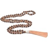 KIKILA Mala Beads 108 Natural Stone GemStones Japamala Yoga Meditation Hand Knotted Beaded Tassel Necklace for Women Men