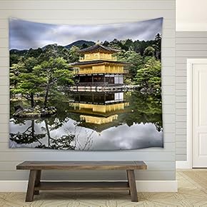 Landscape with Oriental Building and Lake - Fabric Wall Tapestry Home Decor - 51x60 inches