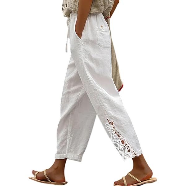 Women's High Waist White Pants 2025 Spring Summer Lace