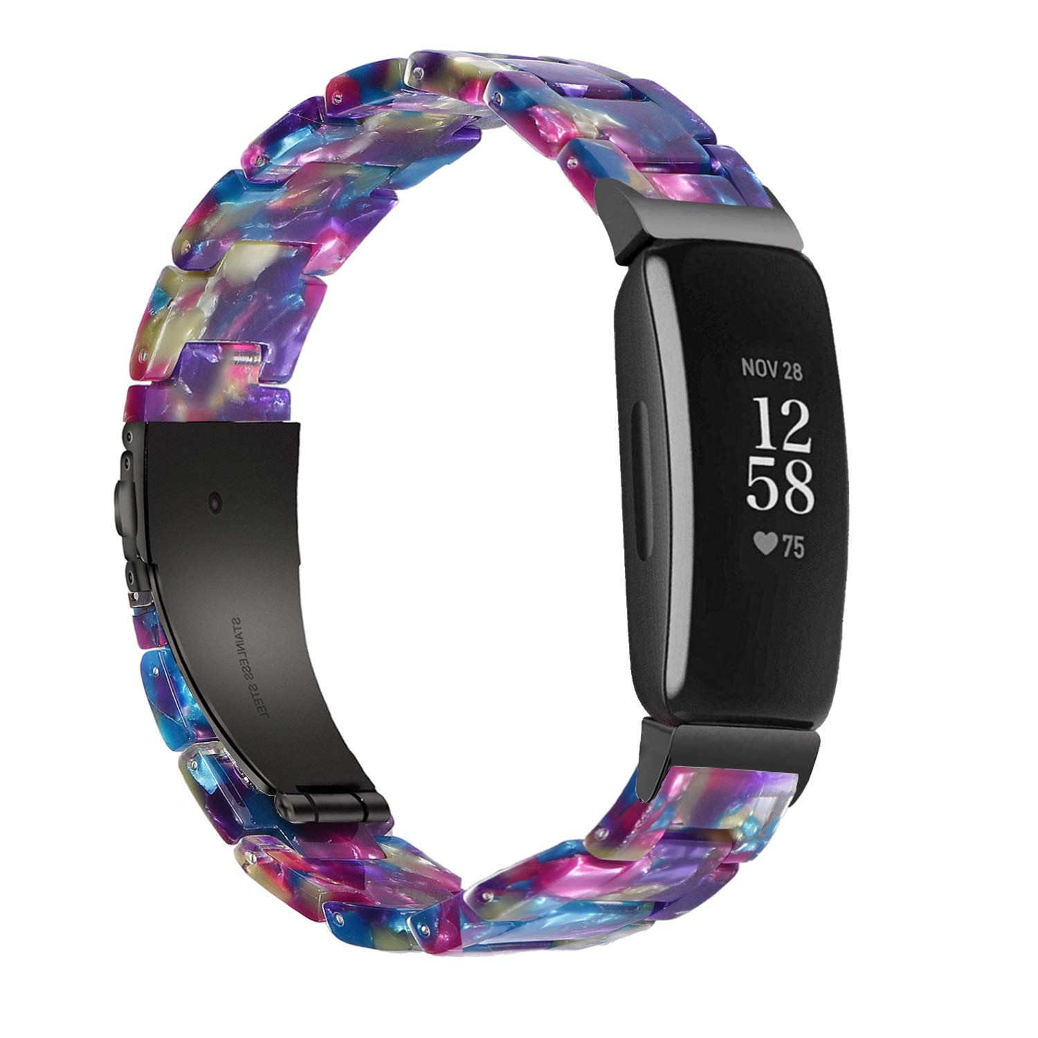 Wongeto Compatible with Fitbit Luxe/Luxe SE Straps for Women Girls, Resin Wristband Strap with Stainless Steel Buckle Replacement Bands for Fitbit Luxe accssorises (Purple Green)