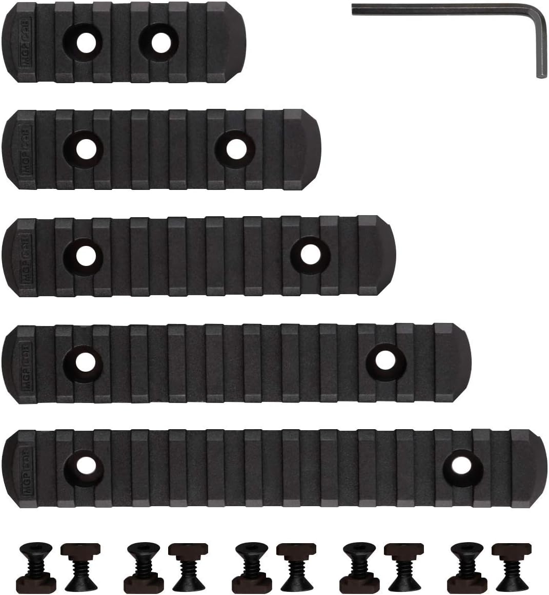 5Packs Polymer M-Lok Picatinny Rail, 5-Slot 7-Slot 9-Slot 11-Slot 13-Slot Lightweight Rail Section Accessories with 10 T-Nuts, 10 Screws and 1 Pcs Wrench (Black) : Sports & Outdoors