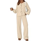 LILLUSORY Womens Lounge Sets 2 Piece Tie Front Oversized Sweater Airport Travel Winter Outfits 2025 Fall Matching Sweatsuit