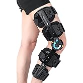 Hinged ROM Knee Brace with Side Stabilizers, Adjustable Post Op Knee Support Orthosis Immobilizer for ACL, PCL and MCL Injury, Medical Knee Orthopedic Support, Leg Stabilizer for Left or Right Leg, Men and Women (Blue)