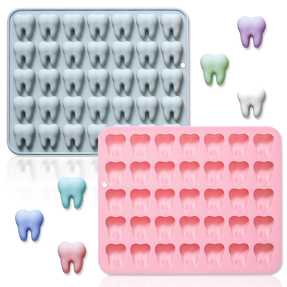 Photo 1 of 2 Pack Mini Tooth Silicone Mold, 35 Cavity 3D Small Molar Molds Tray DIY Baking Decorating Tools for Chocolate Gummy Candy Jello Fondant Dessert Resin Clay