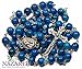 Beautiful Blue Glass Beads Rosary Catholic Necklace Holy Soil Medal & Crucifix