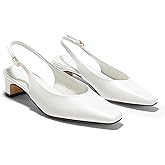 Coutgo Womens Chunky Low Heels Slingback Pumps Closed Square-Pointed Toe Work Office Dress Shoes