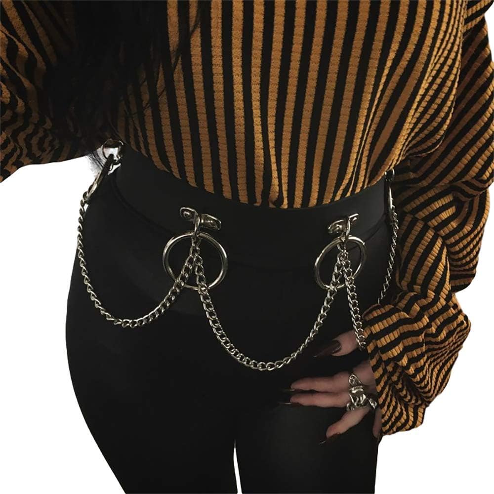 Goth Punk Leather Chain Belt Rock Hip Hop Style Buckles Waist Iron