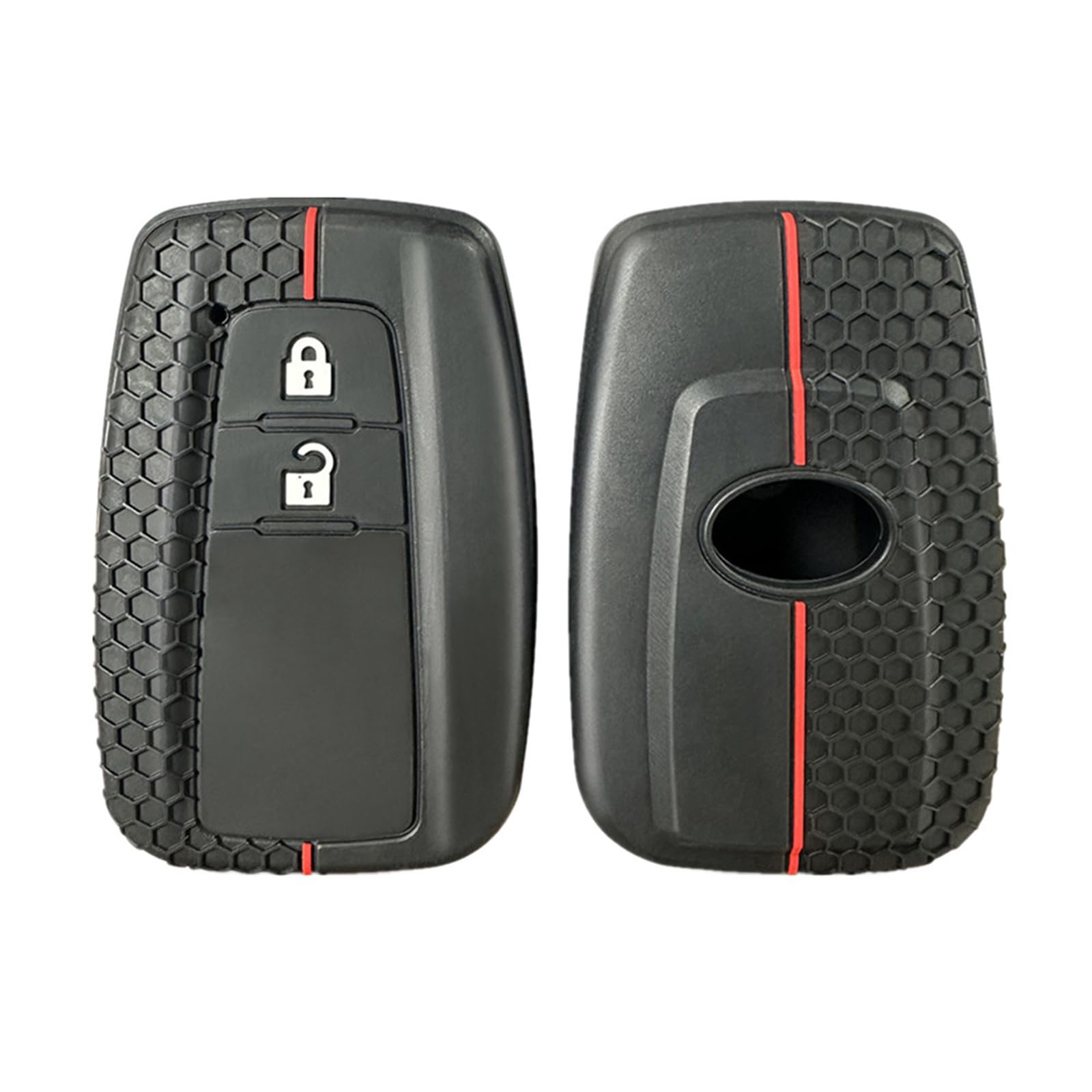 Happyit Honeycomb Pattern Silicone Car Key Cover Cases for Toyota CHR C-HR Camry Prius Prado 2016 - 2023 Remote Shell Holder Accessories (2 Buttons Red Line) โ image 1