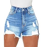 Tunlaud Women High Waisted Skinny Stretchy Denim Shorts Casual Summer Frayed Raw Hem Distressed Ripped Short Jeans