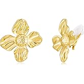 Gold Floral Clip On Earrings for Women 18K Gold Plated Trendy Floral Dangle Clip On Earrings Hypoallergenic Non Pierced Earrings Fashion Jewelry