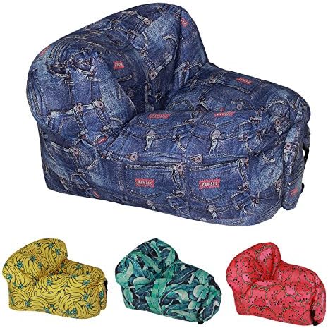 MAMBLE Inflatable Lounger Chair with Carry Bag, Air Chair for Camping, Fishing, Traveling, Swimming Pool and Beach Parties, Portable and Lightweight Denim