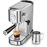XIXUBX Espresso Machine with Milk Frother for Cappuccino &amp; Latte, Sliver | 20-Bar Pump, Built-in Pressure Gauge, Powerful Steam Wand, Milk Frothing Pitcher, 42 oz Removable Water Tank, Stainless Steel