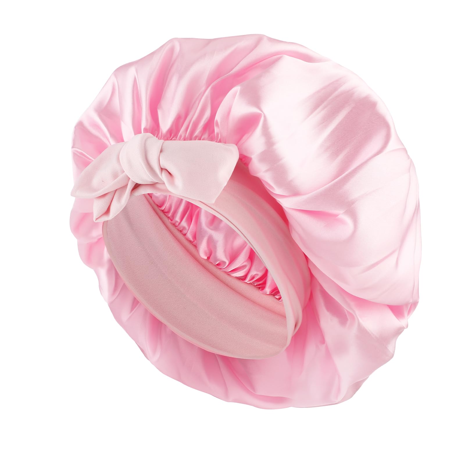 Abeillo Silk Sleep Bonnets for Women, 1PC Adjustable Satin Night Sleeping Cap Soft Elastic Band Silk Bonnets for Sleeping, Hair Bonnet with Tie Band for Curly Hair Braid Women (Pink) — image 1