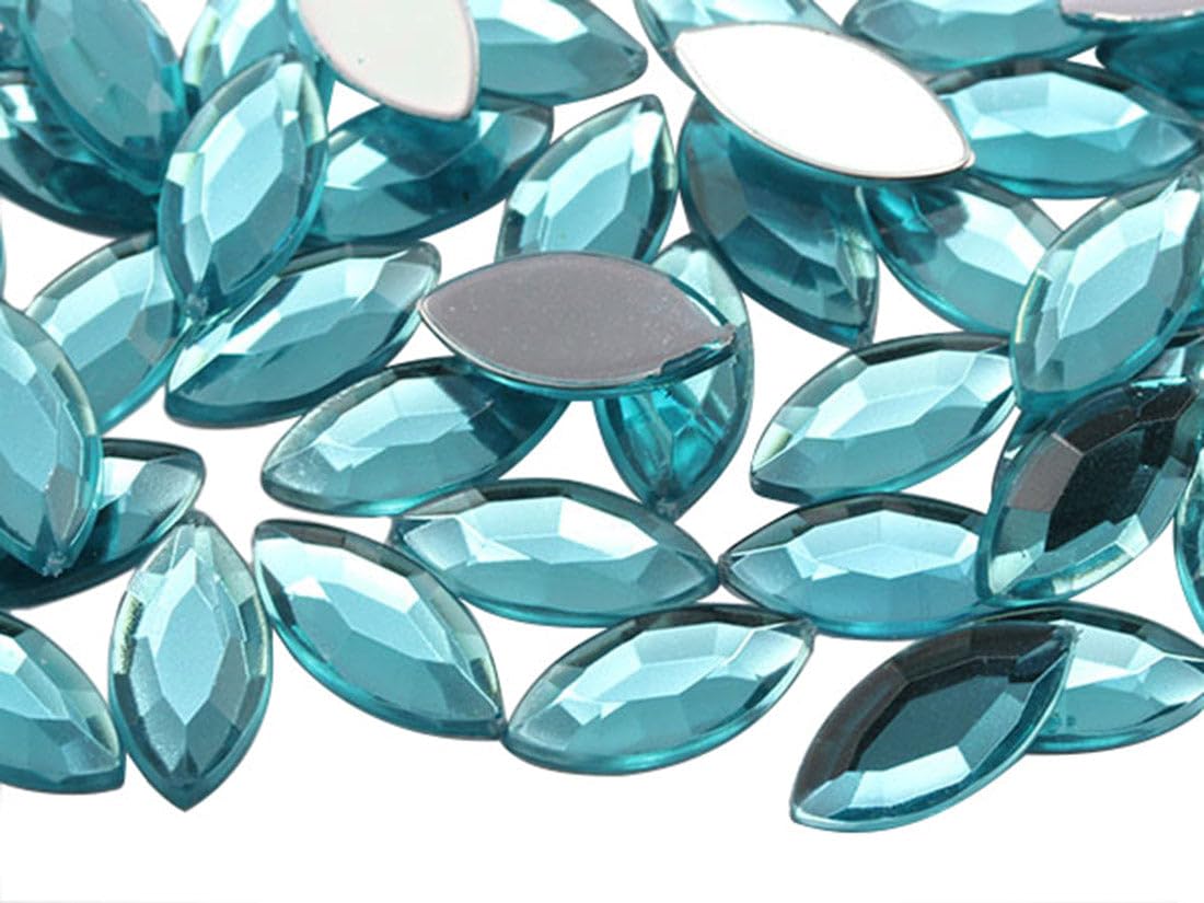 Allstarco 15x7mm Blue Aqua Lite .QR120 Navette Flat Back Acrylic Rhinestones Marquise Gems for Crafts Horse Eye Costume Embelishments Card Making Jewels Jewelry Making Cosplay Jewels 40 Pieces