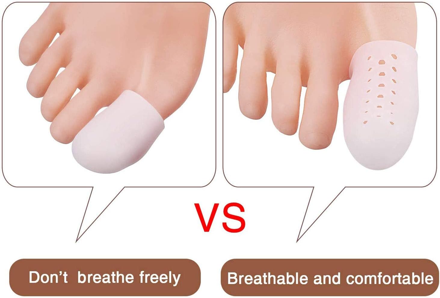 Amazon Szjy 足の親指のキャップ 10個の通気性のある足指プロテクターのつま先カバースリーブ 穴のあるもの 足の爪の欠落または陥入 トウモロコシ 水ぶくれ ハンマーつま先を軽減し 摩擦を軽減 Szjy 外反母趾 内反母趾用