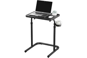 JOISCOPE Adjustable TV Tray Table, Folding TV Dinner Tray with Cup Holder, Folding Table with 3 Height for Bed & Sofa, Portable Laptop Table, Easy Assembly (Black)
