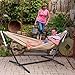 Vivere Double Sunbrella® Hammock with Space Saving Steel Stand, Sand (450 lb Capacity - Premium Carry Bag Included)