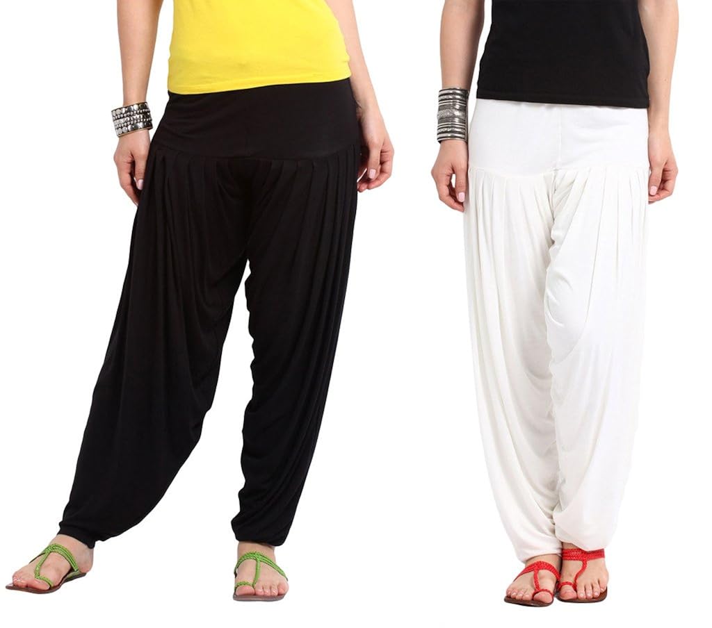 nikita women's black and white viscose patiala pants 2pc combo