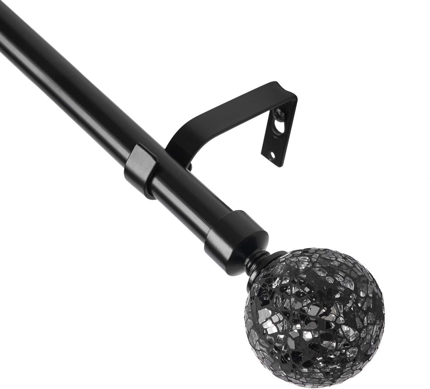 Coquilles Glass Mosaic Ball Finials Curtain Rod，3/4” Adjustable Curtain Rod，28-48 Inch，Black: Home & Kitchen
