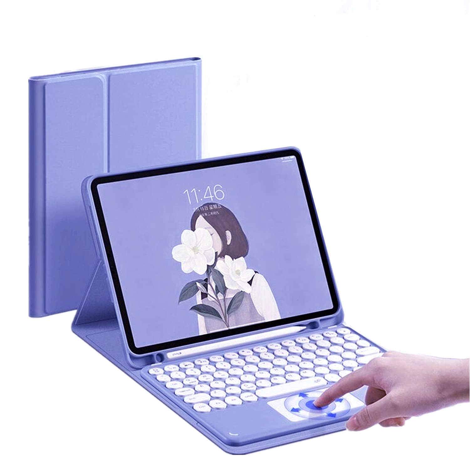 SENLAN iPad 10.2 '' 9th 8th 7th Gen iPad 7 8 9 Air3 Pro10.5 '' Touch keyboard cover Magnetic detachable Bluetooth keyboard Stylish and cute round cap with trackpad (iPad10.2''/10.5'', Purple)