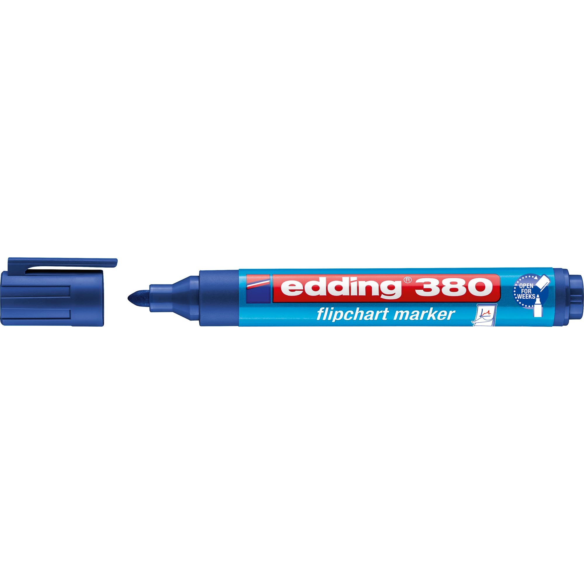 edding 380 flipchart marker - blue - 1 pen - round nib 1.5-3 mm - marker for writing, drawing and marking on flipchart paper - does not bleed through - does not dry out - colour intensive
