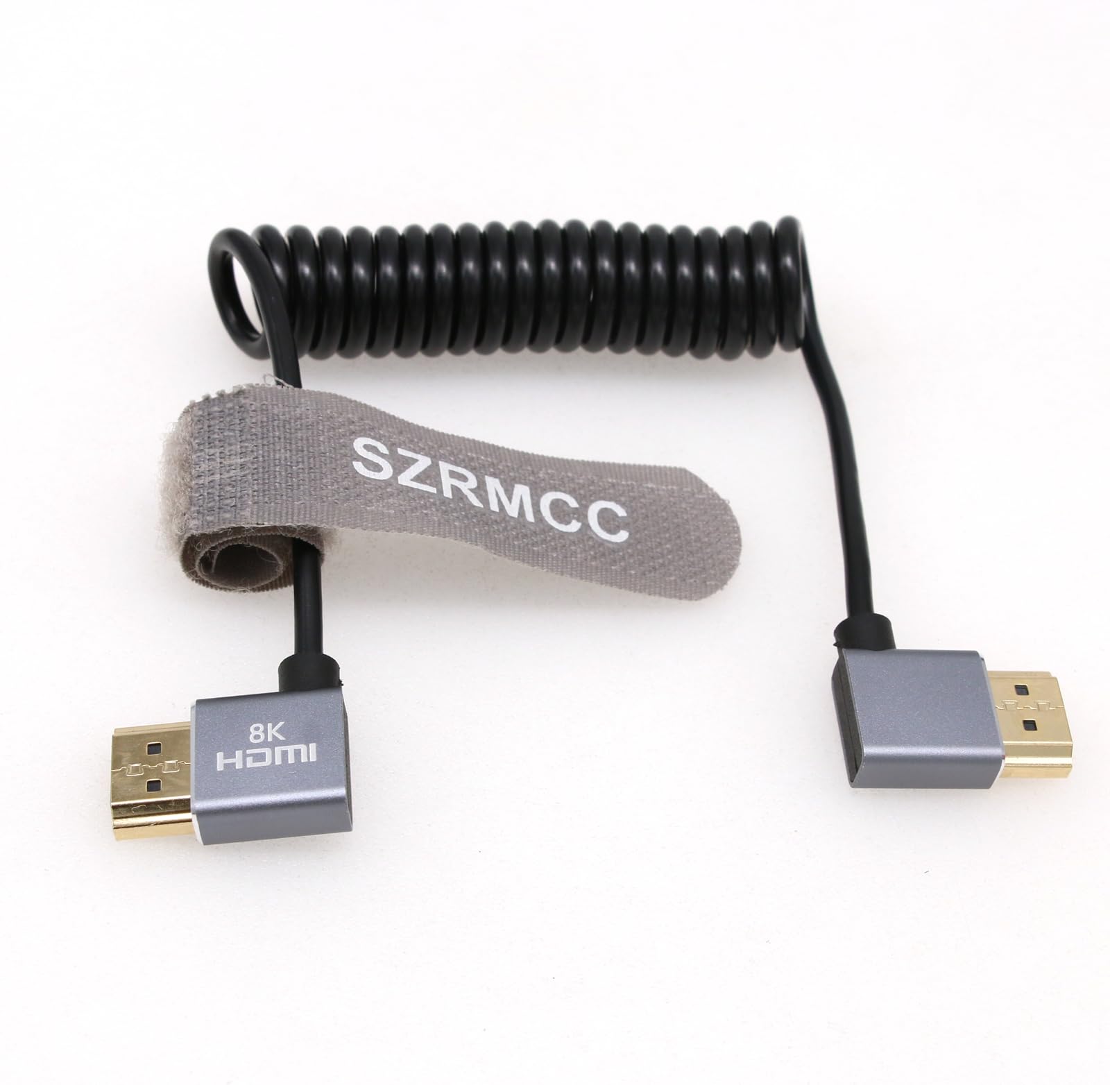 SZRMCC 8k 2.1 HDMI to HDMI Ultra High Speed Coiled Braided Cable for Z Cam E2 Sony FX6 FX9 Canon EOS C70 C300 Portkeys BM5 Atomos Ninjav V Shogun Monitor Left Right Angle — image 1