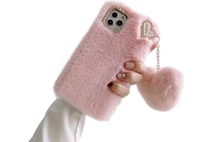Shinyzone Compatible with Samsung Galaxy A12 Case with Plush Ball,Fuzzy Fluffy Soft Warm Love Hairball Pendant Faux Rabbit Fur Case TPU Back Cover with Chic Bow-Knot,Pink