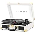 Victrola Journey Bluetooth Portable Suitcase Record Player – with Built-in Speakers, 3 Speed Vinyl Record Player, RCA Out, Headphone Jack, White