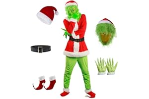 Adrinfly Christmas Big Monster Santa Suit for Adult Green Deluxe Santa Costume With Mask