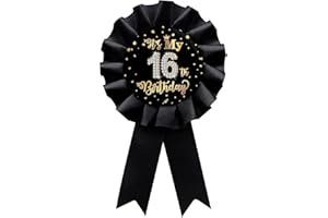 WIDEIDEAL Black It's My 16th Birthday Tinplate Badge Pin, Happy 16th Birthday Boys and Girls Award Ribbon Party Decorations Sign