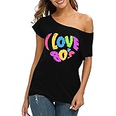 80s Outfit for Women 80's Retro Theme Party Shirts Vintage Disco Outfits 1980s Clothes 90s Neon Off Shoulder Tops