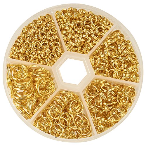 PH PandaHall Golden Split Rings, 900 Pcs Iron Double Jump Rings Loop Jump Ring Jewelry Connector Rings 4 5 6 7 8 10mm Split Rings with Opener Tool for Earring Bracelet Necklace Jewelry Making